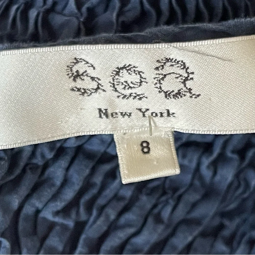 SEA NEW YORK New York Navy Blue Smocked Mini Dress Puff Sleeve 100% Cotton‎ Sz 8